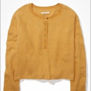 American Eagle Textured Mustard Henley Sweater